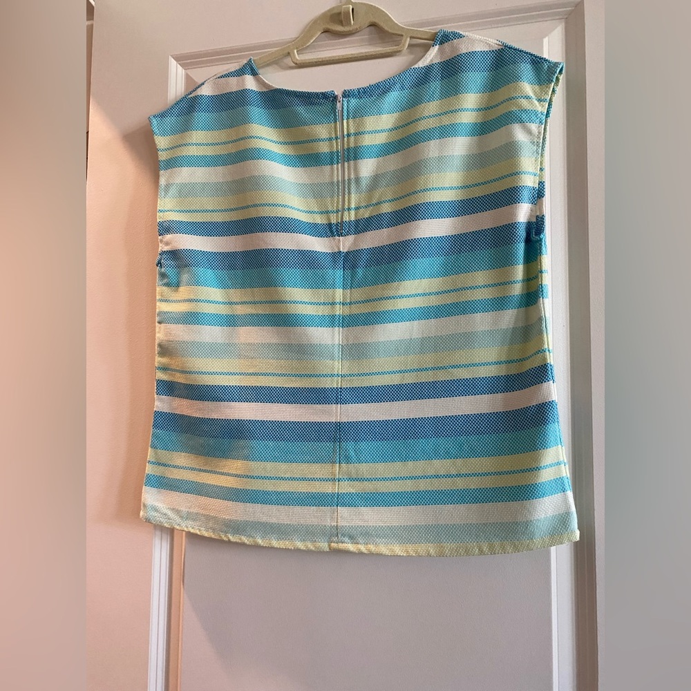 Laia Papio hand made in Spain striped blue, white and yellow sleeveless top - Picture 2 of 3